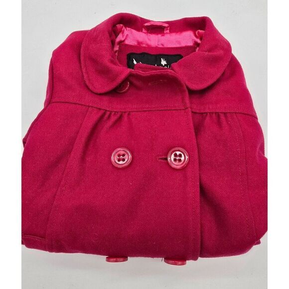 Me Jane Kids Fuchsia Double-Breasted Wool & Polyester Coat With Bow Back Size 7 - Picture 1 of 5